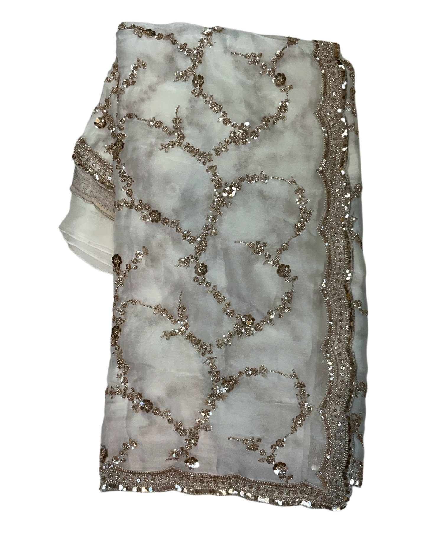 Cream / Gold - Rich Bridal Saree with Allover Embroidery and Blouse Piece - UK stock - 24hr Dispatch - RS2518 AJ