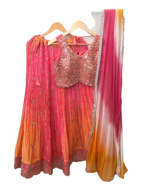 Fuchsia / Orange Ready Made Lehenga Set - Size 10 - 36"(Loosen up to 14) ) UK Stock - 24h Dispatch - KTC24320 TV 0124