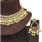 Gold / Neutral - Large Size Antique Gold Finish Necklace Set with Earrings - JE19  C 0424