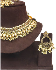 Gold / Neutral - Large Size Antique Gold Finish Necklace Set with Earrings - JE19  C 0424