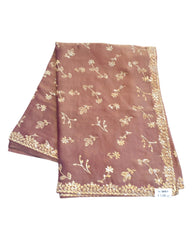 Dusty Pink - Chiffon Crepe - Party Wear Embroidered Saree with Blouse Piece - SP2504004 PY