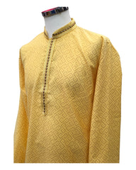 Haldi Yellow - Mens Linen Printed Kurta Set - Ideal for Haldi / Mehndi / Weddings SHU2403 KR 0224