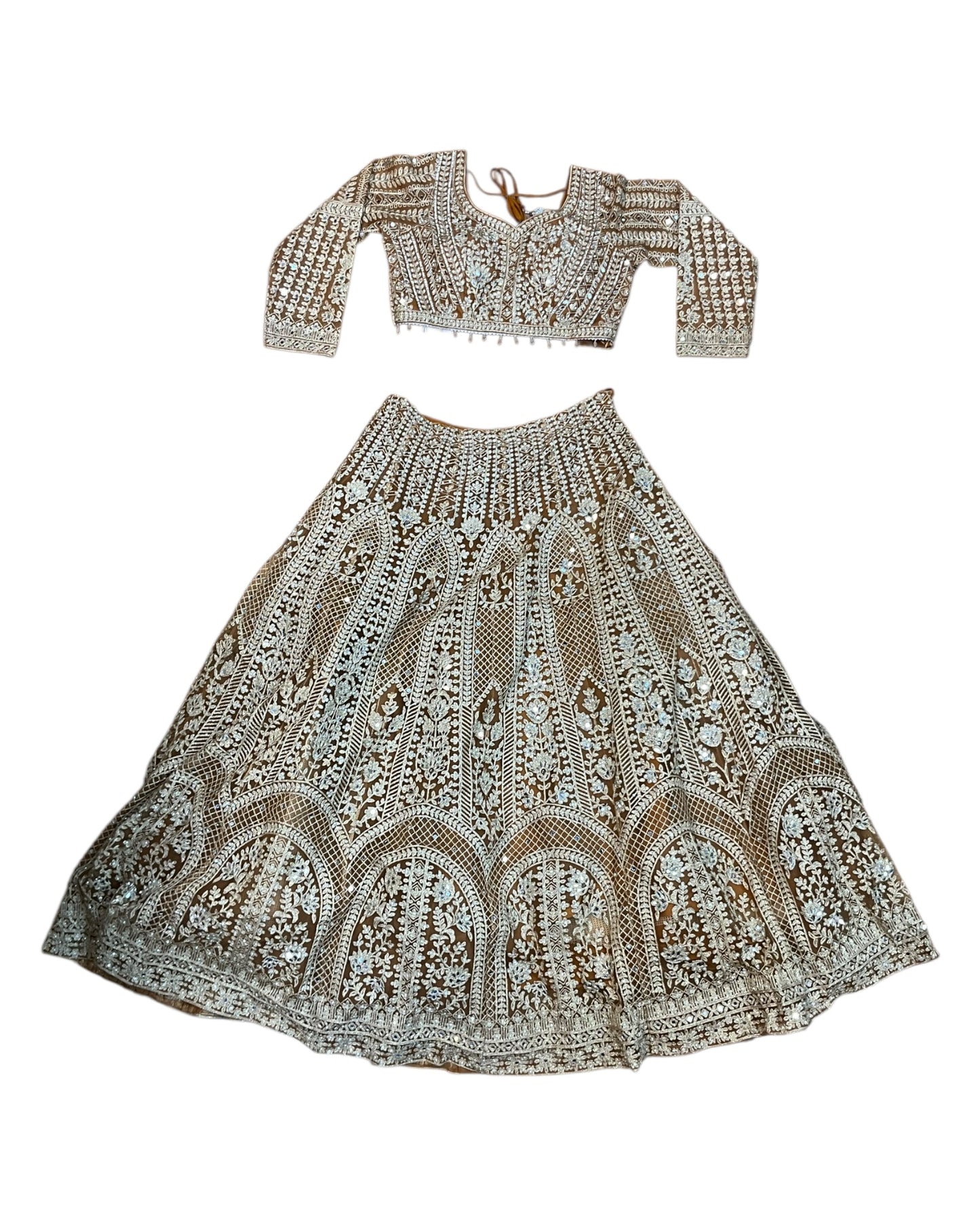 Full Mirror Work Gold Lehenga Set - Size 12 (38") - UK Stock - 24h Dispatch - KTC250655 JJ