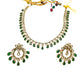 Green - Small Size Antique Gold Finish Necklace Set with Earrings - Bollywood - AE2519 08C25