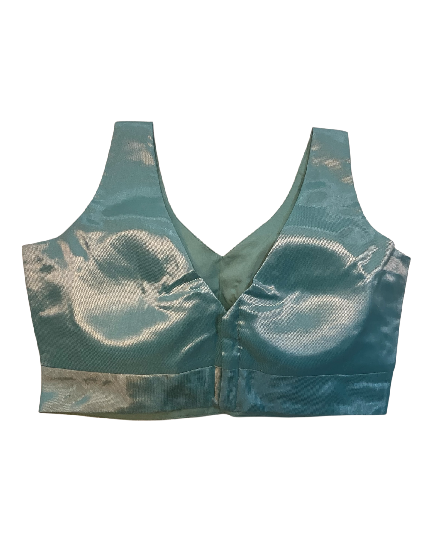 Size 40" / UK 14 - Turquoise Blue - Silky Saree blouse with cups,  Sleeveless - UK Stock - Quick Delivery - RNK - R722A-KY