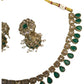 Green - Medium Size Antique Gold Finish Necklace Set with Earrings - SV2403  H 0424