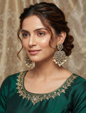 Gold / LCT Stones - Antique Polki &amp; Pearl Chandbali Earrings - 6ER223 10R26