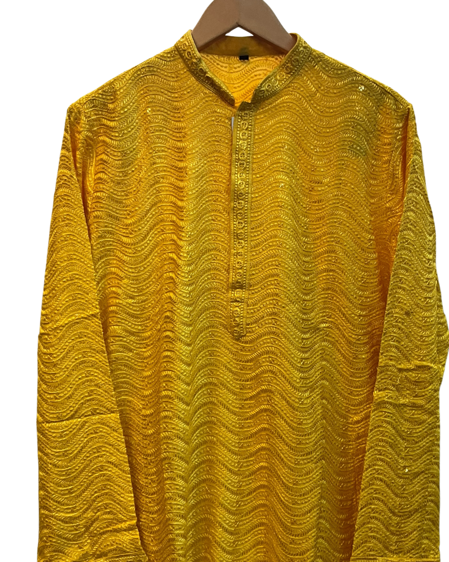 Haldi Yellow - Lucknawi Chikankari Chiffon Self Embroidered Mens Indian Kurta set - Weddings / Walimas , Sangeet, Mehndi / Henna , Eid / Diwali - SHU2607 05KP26