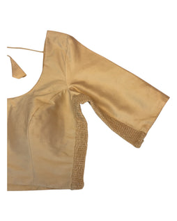 Gold - HYBRID Silky Saree blouse - With Elastic on both side for Great fit - Size 34"-44" - XS, S, M, L, XL, XXL - VAM1216 A