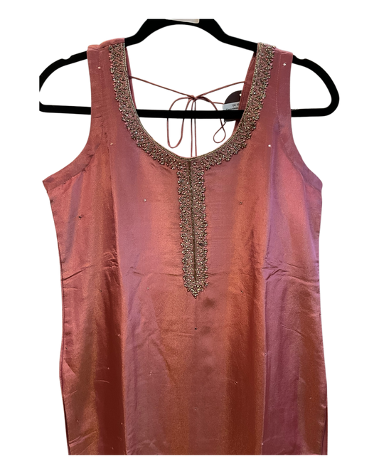 UK 12 / 38" - Dusty Pink - Silky Ladies Trousers Suit - Sangeet / Henna / Temple - OC42165 TY