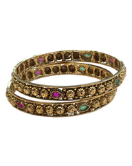 Pair of Antique Gold Finish Hand Crafted Rajasthani Bangles - UK stock - SB1157 T