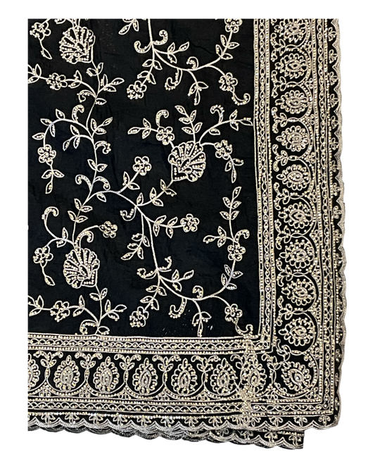 Black - Rich Saree with Allover Embroidery and Blouse Piece - UK stock - 24hr Dispatch - RS2507 PT