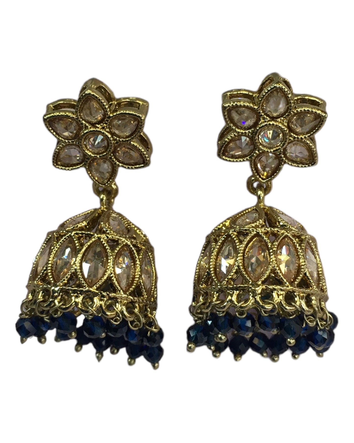 Navy - Small - Antique Finish Traditional Zhumki Earrings - Bollywood - Weddings - SV2406  J 0724