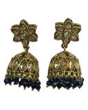 Navy - Small - Antique Finish Traditional Zhumki Earrings - Bollywood - Weddings - SV2406  J 0724