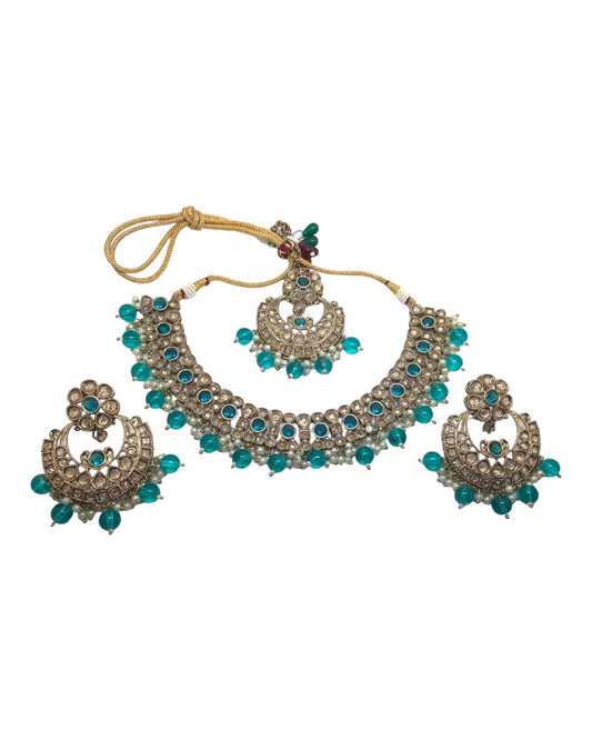 Turquoise - Large Reverse Stone Choker Necklace set - Bollywood - Weddings - MNA922 H 0923