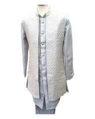 Light Grey / Silver - Mens Soft Sherwani with Long Waistcoat - UK Stock - 24h Dispatch - SARDAR TP 0923