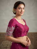 Size 40" / UK 14 - Fuchsia Pink - Zari Embroidered Silk Blouse with Elbow-Length Sleeves - UK Stock - With Margin inside - VAM1296 - KY