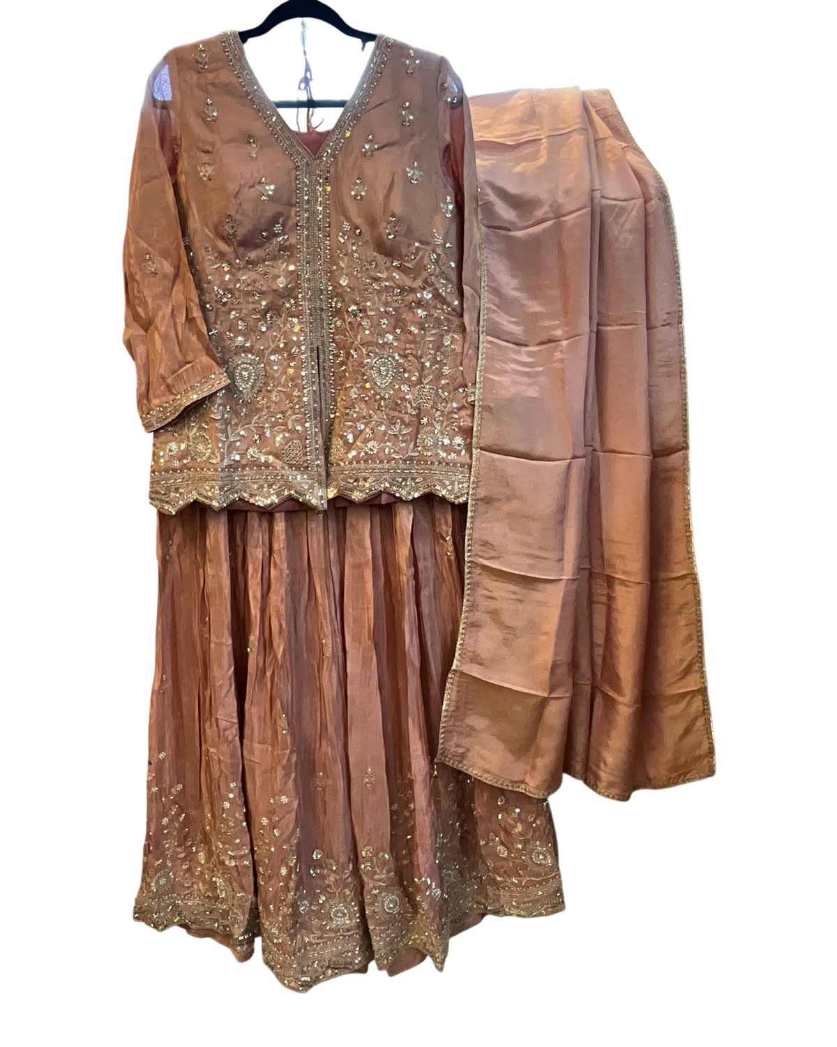 Size UK 12 (38") Pastel Pink - Mid Length Blouse Lehenga Set - Mehndi / Sangeet / Bridesmaids / Weddings / Garba  - UK Stock - 24h Dispatch - AFDM2287 09TP26