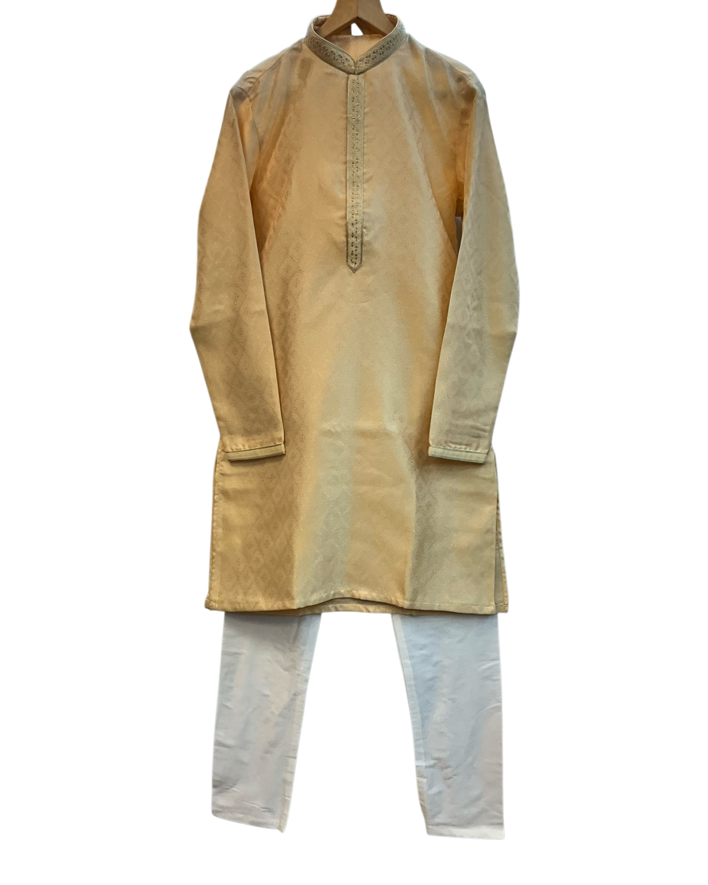 Cream / Ivory - Banarasi Handloom Brocade Mens Indian Kurta set with Trousers - UK Stock - Weddings / Walimas , Sangeet, Diwali, Eid, Mehndi / Henna - VEE2509 VR