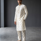 Off White / Cream - Soft Cotton Silky Mens Kurta Set with Neck Thread Embroidery- Sangeet Mehendi Haldi - KCS1019 06KC26