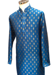 Cobalt Blue - Handloom Banarasi Mens Indian Kurta set Sangeet, Temple, Eid, Mehndi or Funeral ( with Draw stringed trousers) - KCS1063 KR 0324 KK