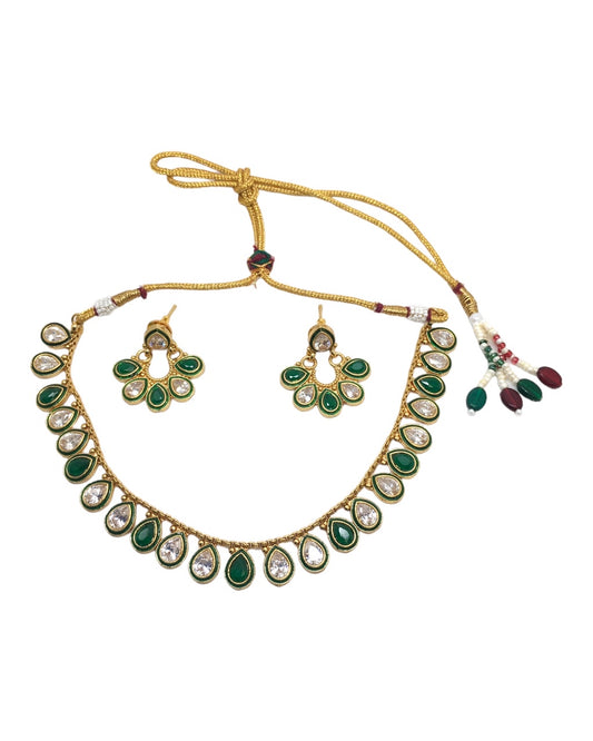 Green - Small Reverse Stone Necklace set - Bollywood - Weddings - SV905 A 0923