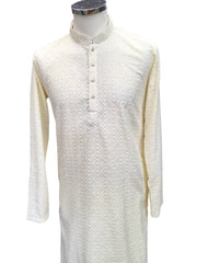 Cream - Lucknowi Sequins Mens Indian Kurta set - Weddings / Walimas , Sangeet, Eid, Mehndi / Henna - YD2401 KT 0324