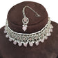 Pink - Medium Size Silver Finish Choker Necklace Set with Earrings - RAK149  C 0424