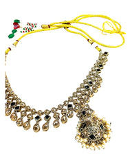Black - Medium Size Antique Gold Finish Necklace Set with Earrings - SJ06 08H25