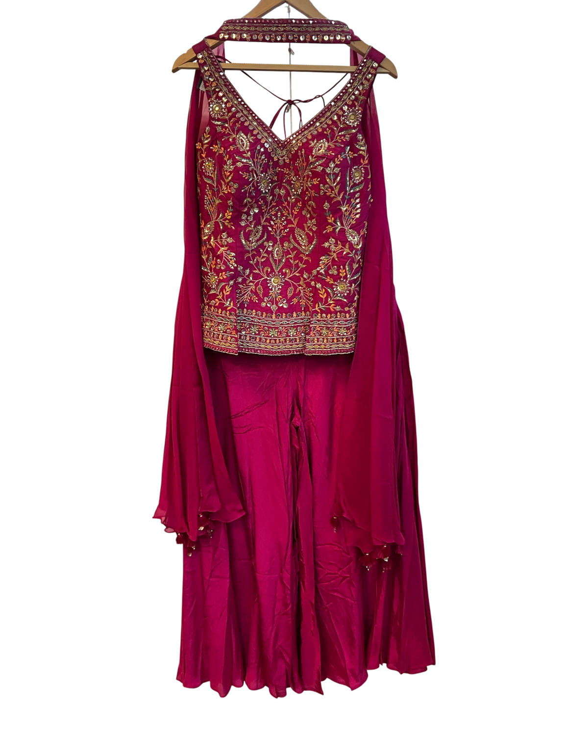 UK 12 / 38" - Fuchsia Pink - Designer Ladies Medium Length Top Palazzo Trousers Suit - UK Stock - 2/3 days delivery - VMK Zilmil RY
