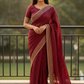Magenta - Classic Satin Crepe Saree with Stone Work and Blouse Piece - UK stock - 24hr Dispatch - RS2531 VY