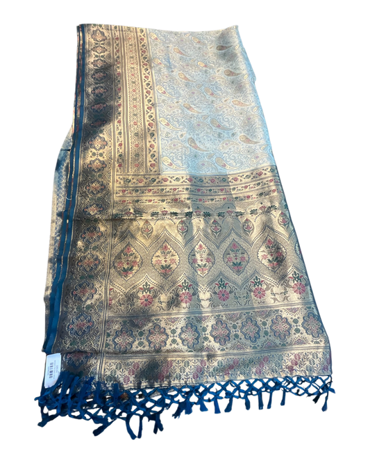 Sky Blue - Rich Brocade Traditional Handloom Saree with Blouse Piece - UK stock - 24hr Dispatch - SP2627 TV