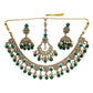 Green - Antique Gold Finish Necklace & Earrings Set - Bollywood - Weddings - KAJ1035 11KK24