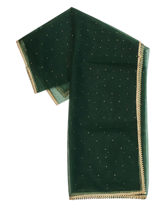 Bottle Green - Ladies Net Dupatta with Gold Lace Border  & Diamante - Mix N Match -  VC2501 T0125