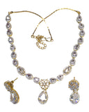 Clear - American Diamond Style Gold Finish Small Size Necklace Set with Earrings - AE2422 11H24