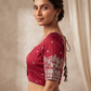 Size 36" / UK 10 - Red - Zari Embroidered Silk Blouse with Elbow-Length Sleeves - UK Stock - With Margin inside - VAM1296 - KY