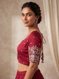 Size 36" / UK 10 - Red - Zari Embroidered Silk Blouse with Elbow-Length Sleeves - UK Stock - With Margin inside - VAM1296 - KY