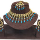 Sky / Light Blue - Large Size Antique Gold Finish Necklace Set with Earrings - HB999  KT 0424