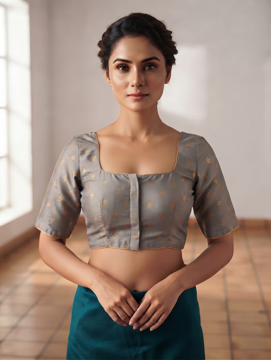 Size 42" / UK 16 - Silver Grey - Saree blouse with cups - UK Stock - Quick Delivery - VAM1351 - C