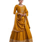 Cotton / Silky Mustard Haldi Yellow Anarakali  Long Dress with Trousers - Size 12 (Bust 38") - Extra Margin inside - VF67744 TY 1024