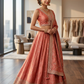 Size UK 14 (40" Pastel Coral Pink - Silky Lehenga Set - Mehndi / Sangeet / Bridesmaids / Weddings / Garba  - UK Stock - 24h Dispatch - OC561 07JV26