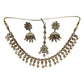 Crystal / Champagne - Medium Size Antique Gold Finish Necklace Set with Earrings & Head Piece - KAJ1054 08A25