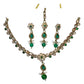 Green - Small Size Antique Gold Finish Necklace Set with Earrings & Head Piece /Tika- SLV78  11Ap24