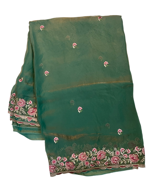 Mint Green - Fancy Party Saree with Blouse Piece - UK stock - 24hr Dispatch - LTF4605 07VY26