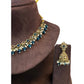 Petrol Blue - Medium Size Antique Gold Finish Necklace Set with Earrings - RAK375 Pp