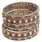 Antique Gold Finish FUCHSIA / MAGENTA  Reverse Stone Bangles (Set of 6) - Mix N Match - SR219R