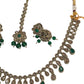 Green - Medium Size Antique Gold Finish Necklace Set with Earrings - KAJ1017 04C24