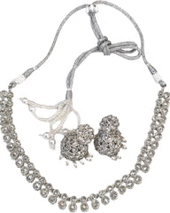 Clear / Neutral - Small Size Silver Finish Necklace Set with Earrings - SV2402  H 0424