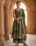 Size 12 (38") - Henna Green - Designer -  Ladies Long Top / Dress Anarkali Trousers Suit - VMK Harleen CY