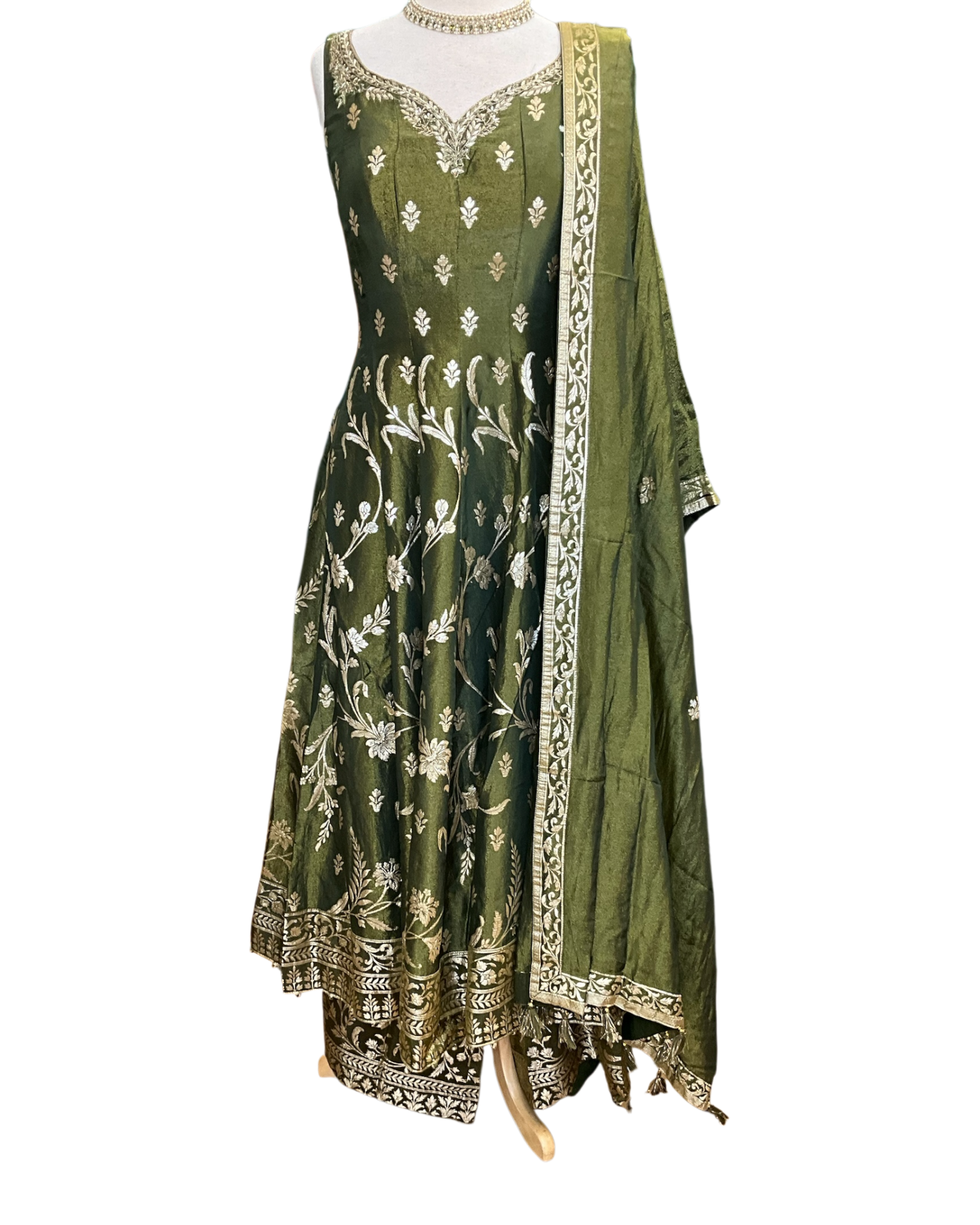 Size 12 (38") - Henna Green - Designer -  Ladies Long Top / Dress Anarkali Trousers Suit - VMK Harleen CY